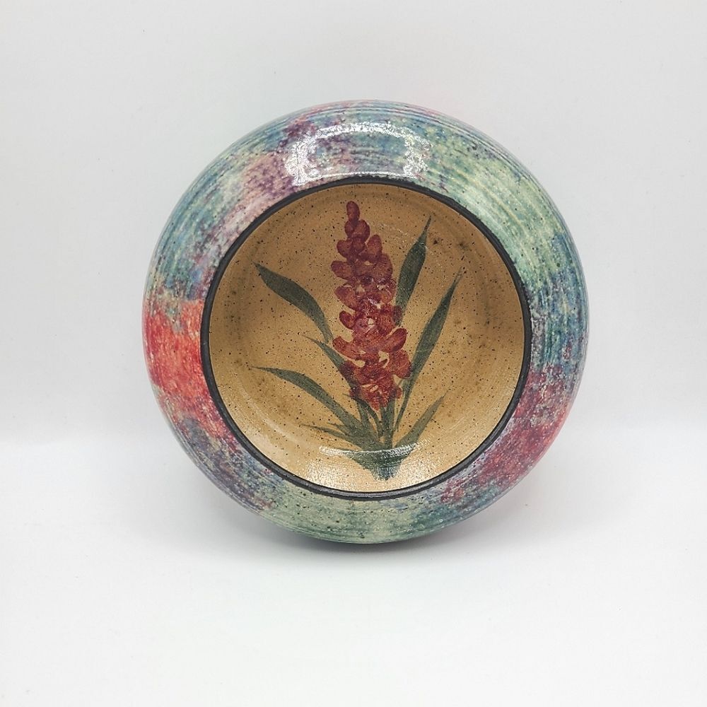 Handcrafted Floral Pottery Bowl, By Malsnee 2002